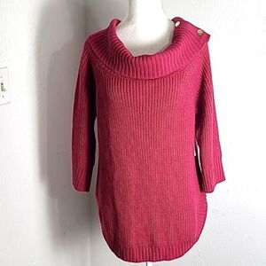 89th & Madison Pullover Pink Sweater, Cowl Neck, Gold Buttons, Size Large, NWT